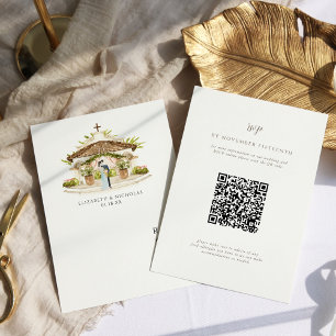 Watercolor Mexico Hacienda   QR Code Wedding RSVP