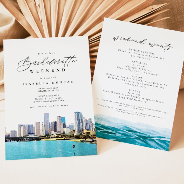 Watercolor Miami Skyline Tropical Beach Island Invitation (Creator Uploaded)
