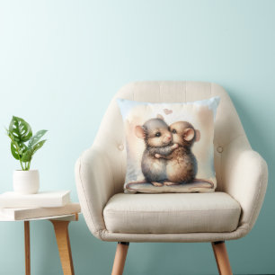Watercolor Mice Hugging Cushion