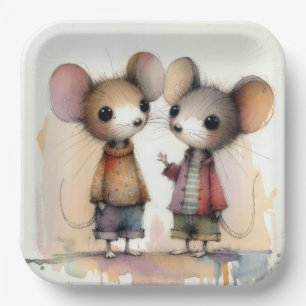 Watercolor Mice Paper Plate