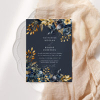 Watercolor Midnight Blue Gold Floral Wedding