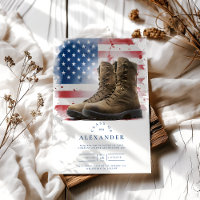 Watercolor Military Boots Graduation with American