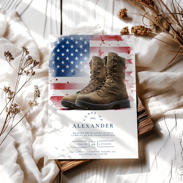 Watercolor Military Boots Graduation with American Invitation (Creator Uploaded)