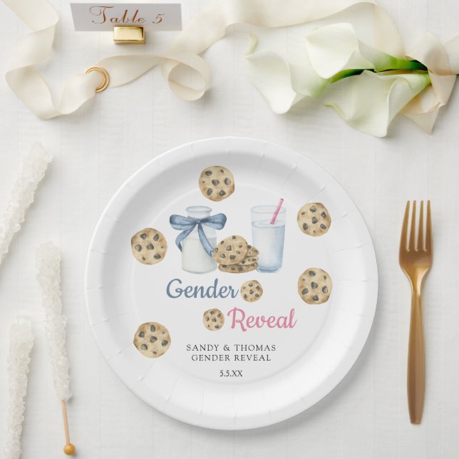 Watercolor Milk & Cookies Gender Reveal Paper Plate (Wedding)