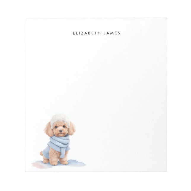 Watercolor Miniature Apricot Poodle Puppy Dog Notepad (Front)
