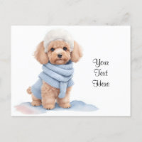 Watercolor Miniature Apricot Poodle Puppy Dog