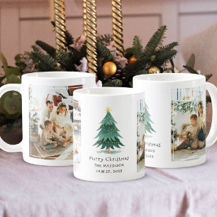 Watercolor Minimal Christmas Tree 2 Family Photo Coffee Mug