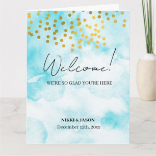 Watercolor Minimal Gold Confetti Wedding Welcome Card