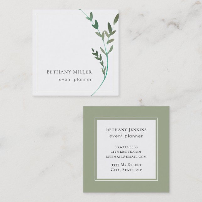  Watercolor Minimal Greenery Business Card (Front/Back)