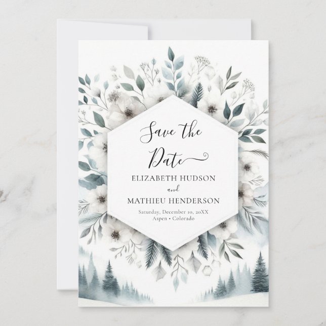 Watercolor Minimal Mountain Wedding Save The Date (Front)
