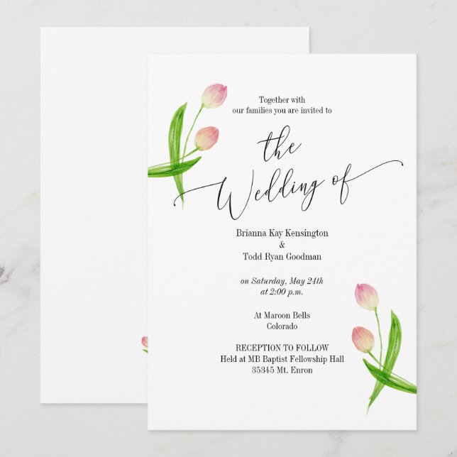 Watercolor Minimal Tul Wedding Invitation no photo (Front/Back)