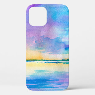 Watercolor minimalist abstract landscape: sea, sky iPhone 12 case