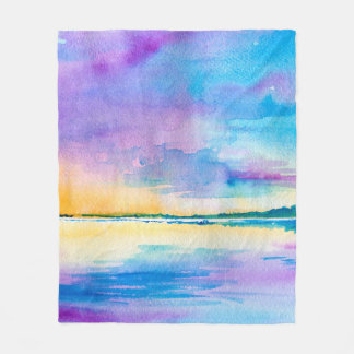 Watercolor minimalist abstract landscape: sea, sky fleece blanket