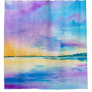 Watercolor minimalist abstract landscape: sea, sky shower curtain