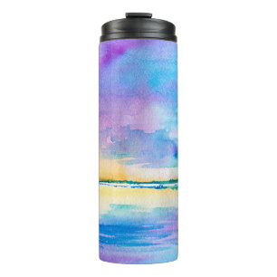 Watercolor minimalist abstract landscape: sea, sky thermal tumbler