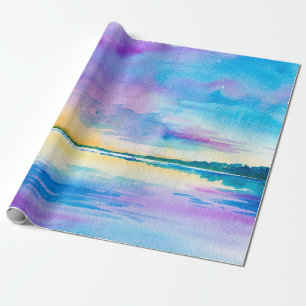 Watercolor minimalist abstract landscape: sea, sky wrapping paper