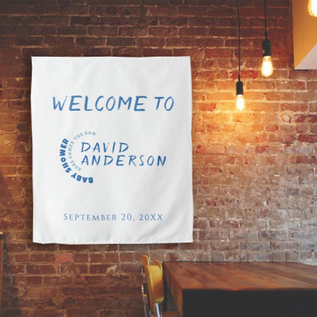 Watercolor minimalist baby shower boy photo tapestry (Creator Uploaded)