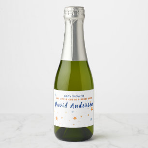 Watercolor minimalist baby shower boy sparkling wine label