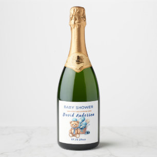Watercolor minimalist baby shower boy sparkling wine label