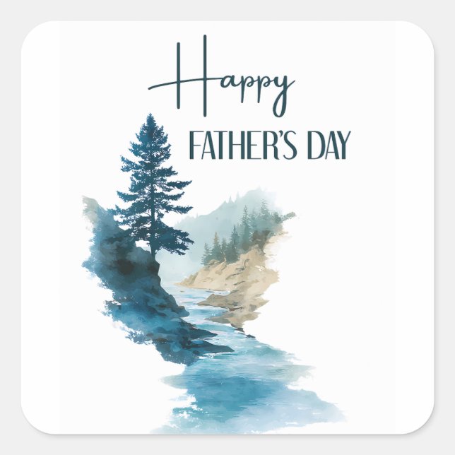 Watercolor Minimalist Happy Father's Day Square Sticker (Front)