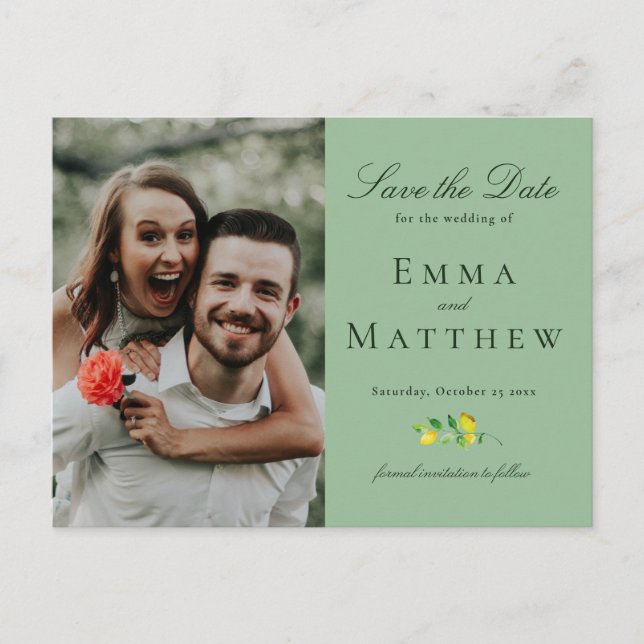 Watercolor MInimalist Lemon Photo Announcement Postcard (Front)