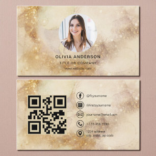 Watercolor Minimalist Photo QR Code Social Media Business Card