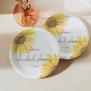 Watercolor minimalist sunflower bridal shower paper plate
