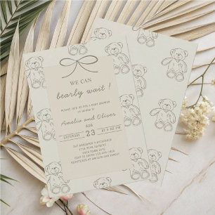 Watercolor minimalist we can bearly wait  baby sho invitation