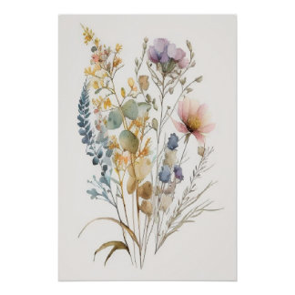 Watercolor Minimalist Wildflowers Art Print, Poster
