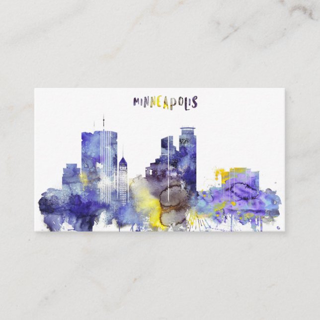 Watercolor Minneapolis Skyline Business Card (Front)