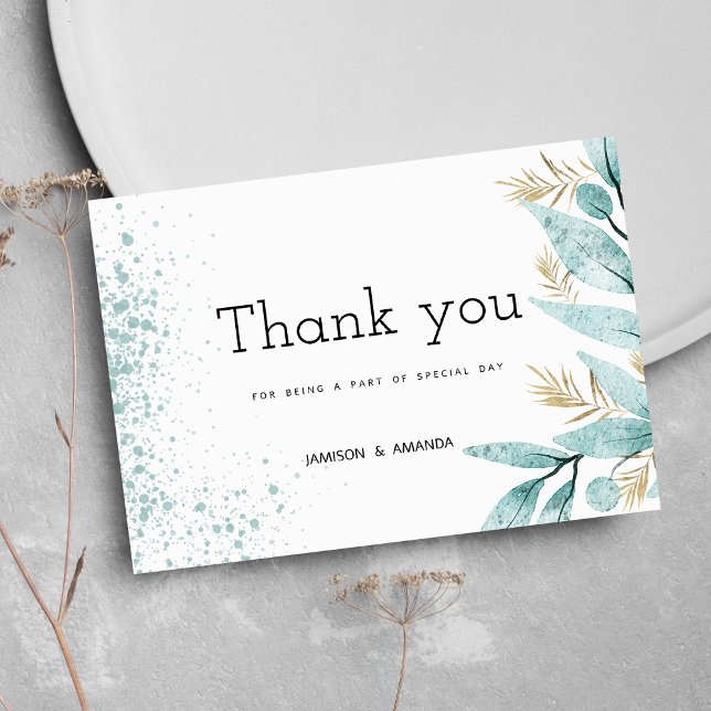 Watercolor mint green gold foliage Thank You Invitation (Watercolor mint green gold foliage Thank You )