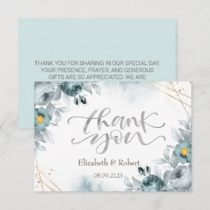 Watercolor Mint Green Roses Thank You Card