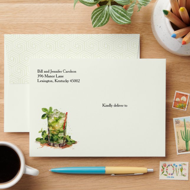 Watercolor Mint Julep Derby Envelope (Desk)