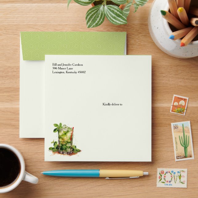 Watercolor Mint Julep Derby Envelope (Desk)