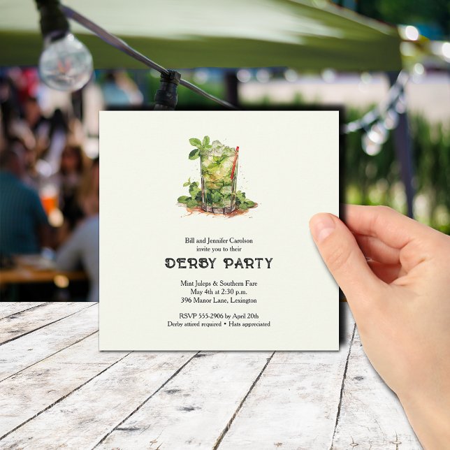 Watercolor Mint Julep Derby Invitation (Mint Julep Derby Party Invitations)
