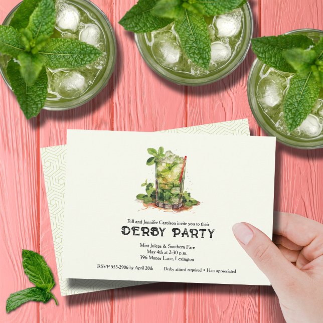 Watercolor Mint Julep Derby Invitation (Watercolor Mint Julep Derby Party Invitations)