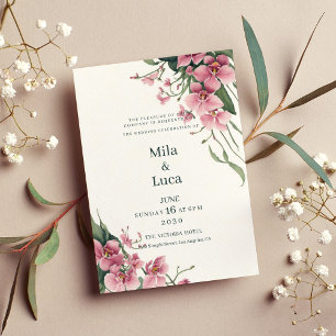 Watercolor mint pink orchid floral Wedding  Invitation