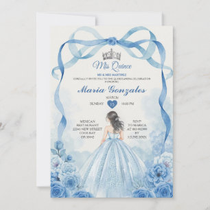 Watercolor Mis Quince Dusty Blue Quinceañera Invitation