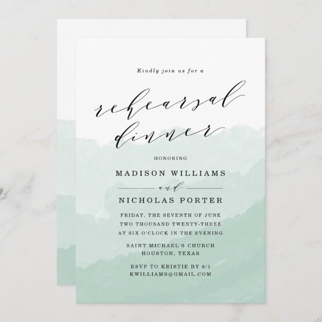Watercolor Mist | Rehearsal Dinner Invitation (Front/Back)