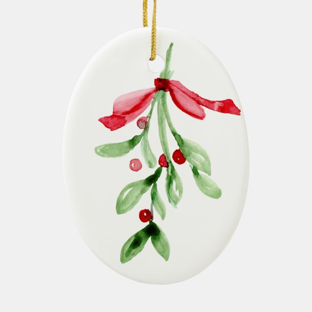 Watercolor Mistletoe - Ceramic Christmas Ornament (Back)