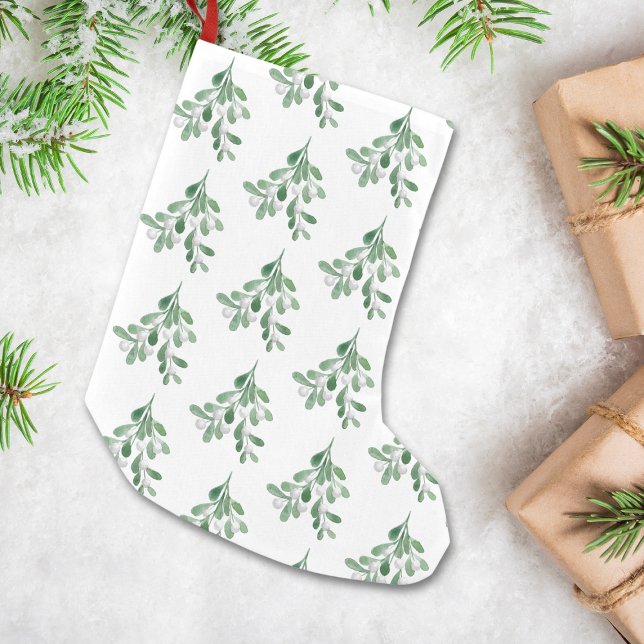Watercolor Mistletoe Christmas Small Christmas Stocking (Creator Uploaded)