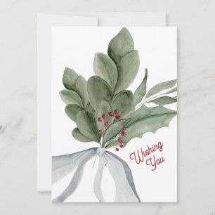 Watercolor Mistletoe Greenery Personalised Holiday Card