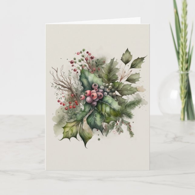Watercolor Mistletoe Holiday Card (Front)