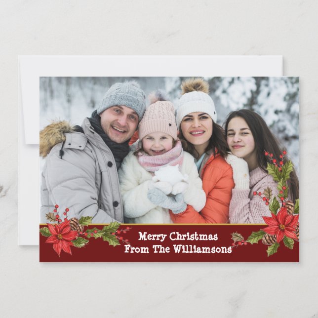 Watercolor Mistletoe Red Band Christmas Photo Holiday Card (Front)