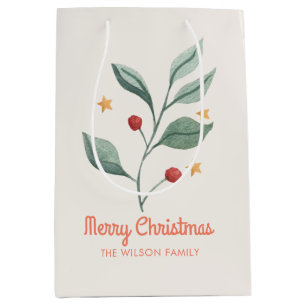 Watercolor mistletoe Star christmas Favour Tags Medium Gift Bag