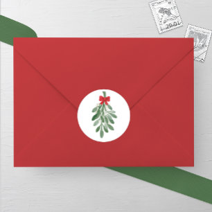 Watercolor Mistletoe Wedding Classic Round Sticker