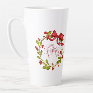 Watercolor Mistletoe Wreath with Bow Latte Mug