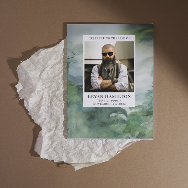 Watercolor Misty Forest Funeral Program (Creator Uploaded)