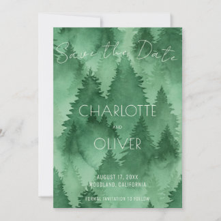 Watercolor Misty Forest Modern Rustic Wedding Save The Date