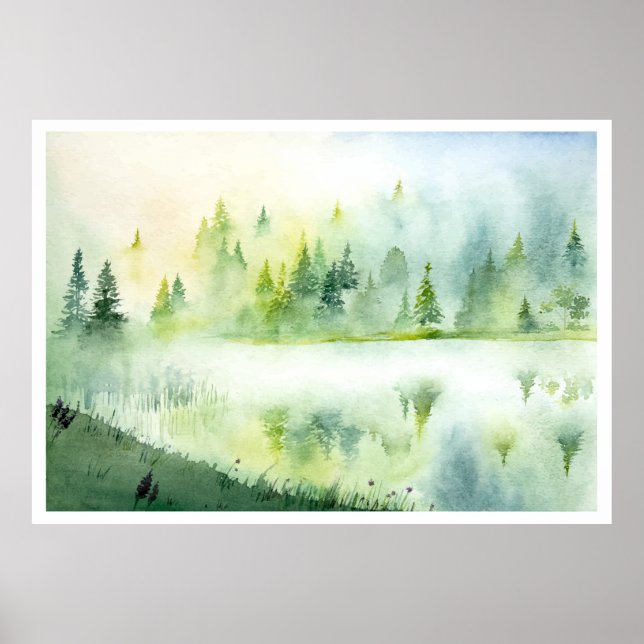 Watercolor misty lake poster (Front)